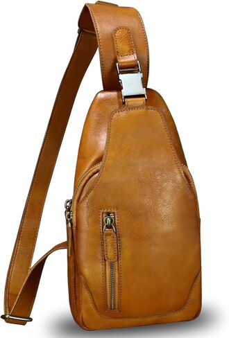 LRTO Genuine Leather Sling Bag Handmade Crossbody Hiking Daypack Motorcycle Retro Over the Shoulder Backpack Chest Purse in Kuwait