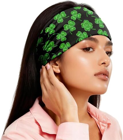 St. Patrick's Day Headband Shamrock Sweatbands Yoga Running Sports Hairband Workout Headband Turban for Women Men in Saudi Arabia
