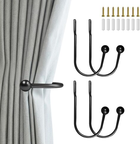 4 قطع من حوامل ستائر الستائر، حامل ستائر على الحائط، خطافات ربط معدنية، عوائق معالجة النوافذ، حاملات ستائر مزخرفة للجدار، خطافات جانبية للستائر، ذهبي in Kuwait
