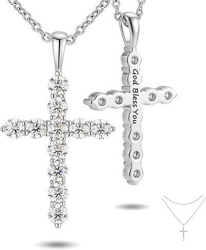 1.1 قيراط مويسانيتي قلادة الصليب للنساء قلادة الإيمان مع أحجار المويسانتي اللون D وسلاسل الطبقات الهدايا المسيحية مجوهرات الفضة الاسترليني لزوجتها ابنة حفيدة أمي الجدة الذكرى عيد الميلاد عيد ميلاد الأم in Kuwait