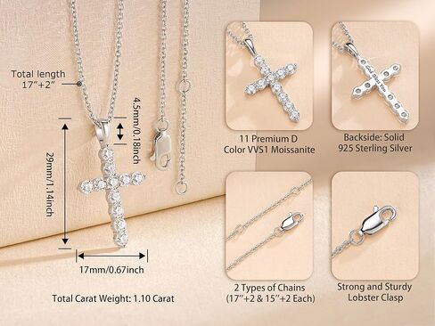 1.1ct Moissanite Cross Necklace for Women Faith Pendant with D Color Moissanite Stones and Layered Chains Christian Gifts Sterling Silver Jewelry for Her Wife Daughter Granddaughter Mom Grandma Anniversary Christmas Birthday Mothers Day in Saudi Arabia