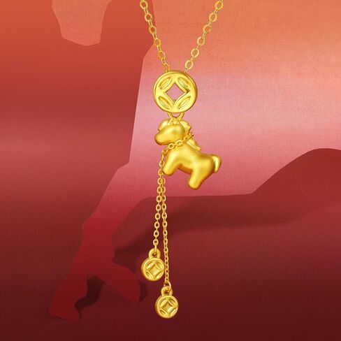 24K الصلبة الذهب قلادة الحصان المهر المعلقات العملات النحاسية الذهب سلسلة قصيرة زودياك الحيوان العصرية مجوهرات للنساء ابنة لها هدايا عيد ميلاد السنة الجديدة (لا تشمل قلادة) A0422088 in Saudi Arabia