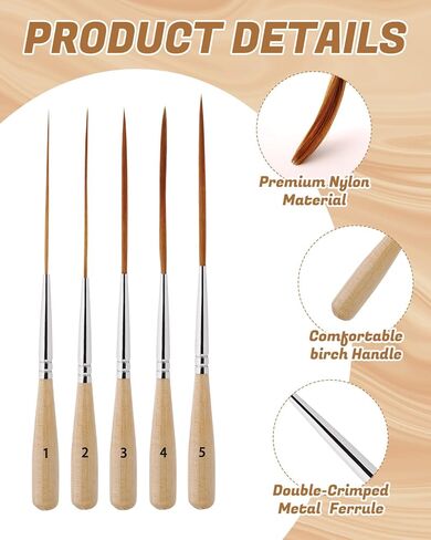 EORTA 5pcs Professional Long Liner Brushes, Extra Long Fine Tip Detail Brush Set for Acrylic Watercolor Oil, Precision Script Liner for Watercolor, Gouache, Acrylic Inking, Lettering, Scroll Outlining in Saudi Arabia