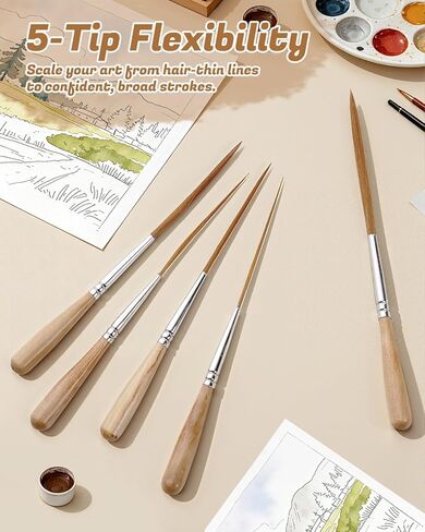EORTA 5pcs Professional Long Liner Brushes, Extra Long Fine Tip Detail Brush Set for Acrylic Watercolor Oil, Precision Script Liner for Watercolor, Gouache, Acrylic Inking, Lettering, Scroll Outlining in Saudi Arabia