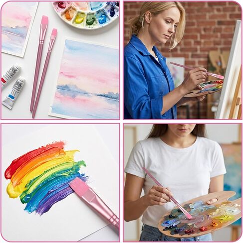 6 Pcs Acrylic Paints Brush Set, Watercolor Brush Nylon Hair Brushes for Paint Oil Painting Round Flat Art Paint Brushes Kit for Beginners with 2/4/6/8/10/¼ Sizes(Pink) in Saudi Arabia