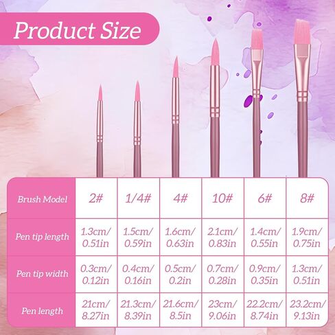 6 Pcs Acrylic Paints Brush Set, Watercolor Brush Nylon Hair Brushes for Paint Oil Painting Round Flat Art Paint Brushes Kit for Beginners with 2/4/6/8/10/¼ Sizes(Pink) in Saudi Arabia