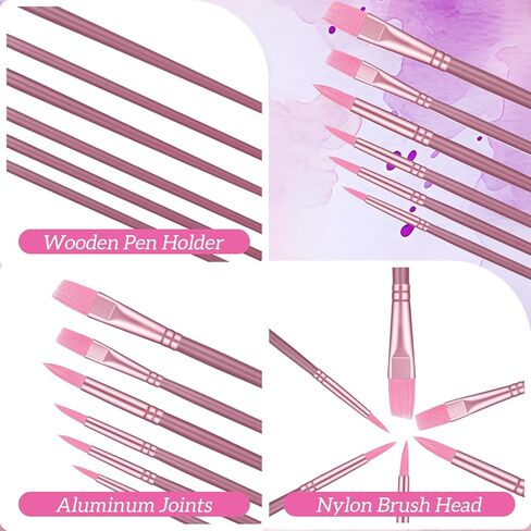 6 Pcs Acrylic Paints Brush Set, Watercolor Brush Nylon Hair Brushes for Paint Oil Painting Round Flat Art Paint Brushes Kit for Beginners with 2/4/6/8/10/¼ Sizes(Pink) in Saudi Arabia