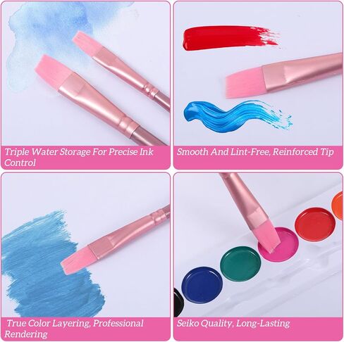 6 Pcs Acrylic Paints Brush Set, Watercolor Brush Nylon Hair Brushes for Paint Oil Painting Round Flat Art Paint Brushes Kit for Beginners with 2/4/6/8/10/¼ Sizes(Pink) in Saudi Arabia