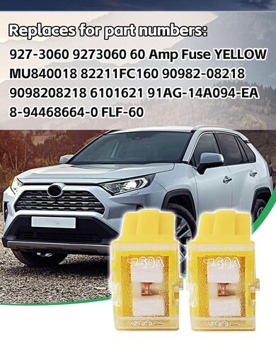 2PCS 60 Amp Fuse Yellow, Replace for 927-3060 9273060 MU840018 82211FC160 90982-08218, FLF-60 Plug Cartridge Fuse Compatible with Toyota Subaru Ford Mitsubishi etc Vehicles (60 AMP) in Saudi Arabia