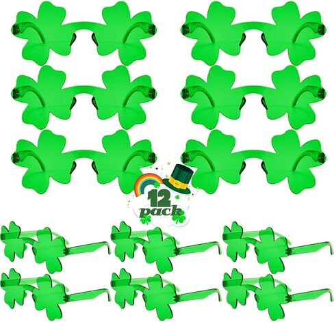 UMEELR 12 PCS St. Patrick's Day Shamrock Sunglasses, St Pattys Green Clover Glasses, Green Irish Photo Props Costume Accessories for Women and Men Leprechaun Party Supplies in Saudi Arabia