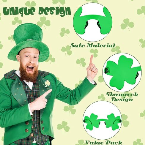 UMEELR 12 PCS St. Patrick's Day Shamrock Sunglasses, St Pattys Green Clover Glasses, Green Irish Photo Props Costume Accessories for Women and Men Leprechaun Party Supplies in Saudi Arabia
