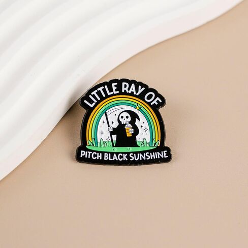 Little Ray Of Pitch Black Sunshine Funny Skeleton Enamel Pin, Creepy But Cute Grim Reaper Coffee Pin Brooch, Cute Dark Humor Badge Brooch, Funny Gothic Humor Lapel Badge, Hilarious Gift For Goth Friends Sarcastic Coworker Introvert, Gothic Sarcastic Posit in Saudi Arabia