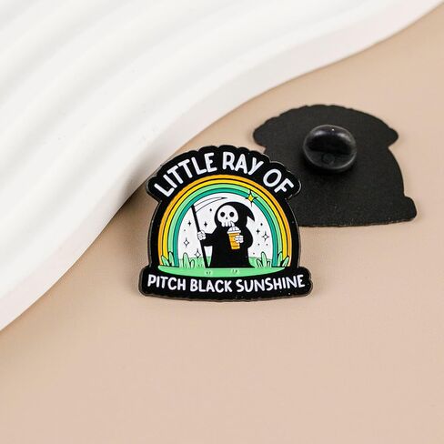 Little Ray Of Pitch Black Sunshine Funny Skeleton Enamel Pin, Creepy But Cute Grim Reaper Coffee Pin Brooch, Cute Dark Humor Badge Brooch, Funny Gothic Humor Lapel Badge, Hilarious Gift For Goth Friends Sarcastic Coworker Introvert, Gothic Sarcastic Posit in Saudi Arabia