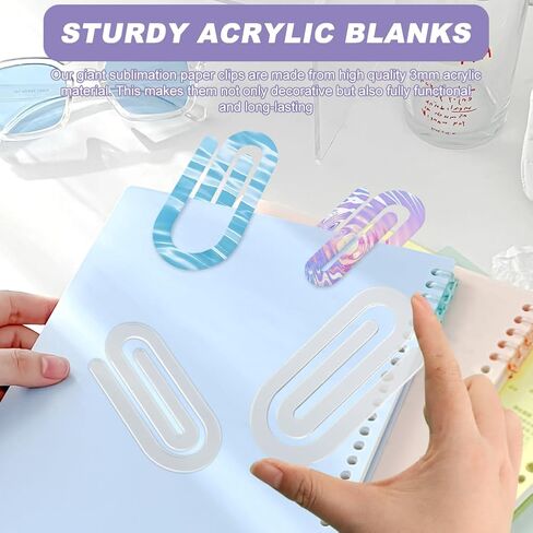 30 حزمة من مشابك ورق الأكريليك الفارغة، 4 × 2 مشابك ورق ضخمة لنقل الحرارة بتصميم DIY، إشارات مرجعية من الأكريليك للمدرسة، المكتب، المنزل، هدية in Kuwait