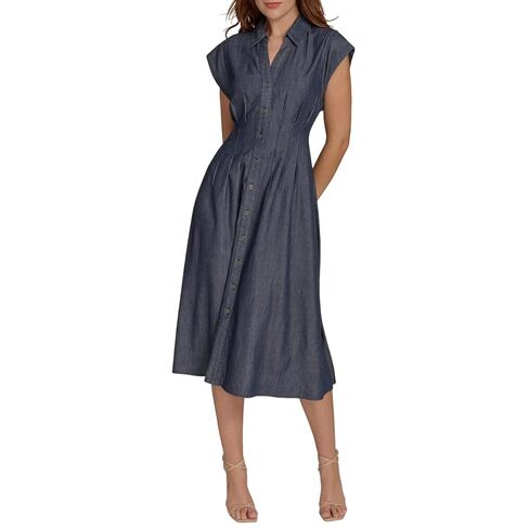 Tommy Hilfiger Womens Cap Sleeve Chambray Fit and Flare Midi Dress in Saudi Arabia