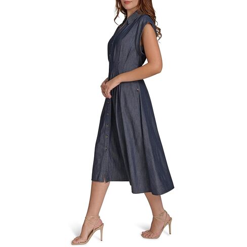 Tommy Hilfiger Womens Cap Sleeve Chambray Fit and Flare Midi Dress in Saudi Arabia