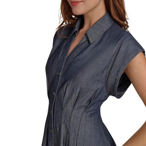 Tommy Hilfiger Womens Cap Sleeve Chambray Fit and Flare Midi Dress in Saudi Arabia