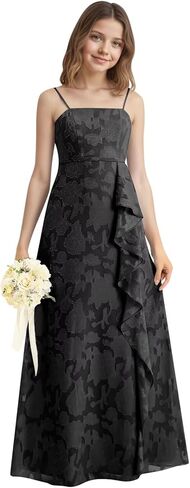 فساتين وصيفة الشرف للصغار زهرية طويلة على شكل حرف a أشرطة سباغيتي بوهو كشكش لحفلات الزفاف زهرة فتاة رداء حفلات رسمي in Kuwait