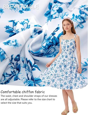 HOZIY Girls Spring Dresses Ruffled Tiered Adjustable Strap Midi Dress Juniors Casual Formal Sundress 5-14 Years in Kuwait