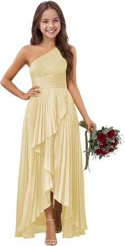 Satin Junior Bridesmaid Dress One Shoulder Flower Girl Dress for Wedding High-Low Formal Girls Dresses with Slit in Saudi Arabia