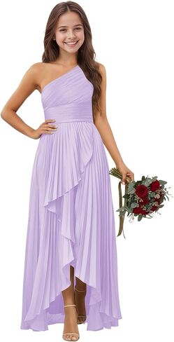 Satin Junior Bridesmaid Dress One Shoulder Flower Girl Dress for Wedding High-Low Formal Girls Dresses with Slit in Saudi Arabia