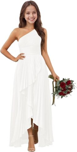 Satin Junior Bridesmaid Dress One Shoulder Flower Girl Dress for Wedding High-Low Formal Girls Dresses with Slit in Saudi Arabia