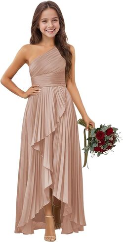 Satin Junior Bridesmaid Dress One Shoulder Flower Girl Dress for Wedding High-Low Formal Girls Dresses with Slit in Saudi Arabia