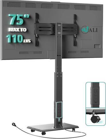 WALI Floor TV Stand with LED Lights, Universal TV Stand for 32-70 Inch Flat Screen, Swivel TV Table Stands Holds up to 110 lbs, Height Adjustable TV Stand with Mount for Bedroom (TVDVD-7L), Black in Kuwait