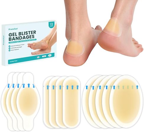 Hydrocolloid Gel Blister Bandages Pads - Promifun Waterproof Adhesive Blisters Bandages - Blister Pads for Heel, Foot, Toe, Feet - Gel Blister Chshions for Prevention & Recovery (23ct,Heel Pack) in Kuwait
