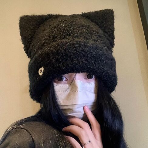Women's Beanie hat cat Ear Plush hat Autumn and Winter Cute Warm Ear Protection Plush hat Winter hat in Saudi Arabia