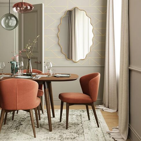 مرآة حائط بيضاوية، مرآة حمام ذهبية متموجة مقاس 22 بوصة × 30 بوصة للجدار مع إطار فولاذي مصقول وزجاج مقاوم للكسر، مرايا حائط مزخرفة لحوض الحمام وغرفة النوم وغرفة المعيشة والمدخل in Kuwait