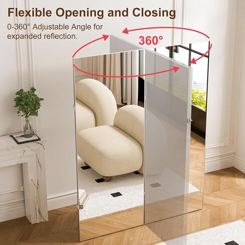 مرآة نانو ميرور موفرة للمساحة بزاوية 360 درجة قابلة للطي بطول كامل، مقاس 63 بوصة × 47 بوصة، كبيرة جدًا مثبتة على الحائط، تصميم قابل للطي وقابل للكسر لصالة الألعاب الرياضية المنزلية، واليوجا، والرقص، واستوديو اللياقة البدنية، باللون الأبيض in Kuwait