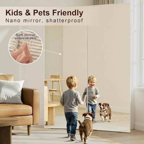 مرآة نانو ميرور موفرة للمساحة بزاوية 360 درجة قابلة للطي بطول كامل، مقاس 63 بوصة × 47 بوصة، كبيرة جدًا مثبتة على الحائط، تصميم قابل للطي وقابل للكسر لصالة الألعاب الرياضية المنزلية، واليوجا، والرقص، واستوديو اللياقة البدنية، باللون الأبيض in Kuwait