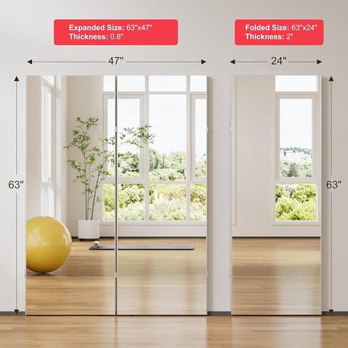 مرآة نانو ميرور موفرة للمساحة بزاوية 360 درجة قابلة للطي بطول كامل، مقاس 63 بوصة × 47 بوصة، كبيرة جدًا مثبتة على الحائط، تصميم قابل للطي وقابل للكسر لصالة الألعاب الرياضية المنزلية، واليوجا، والرقص، واستوديو اللياقة البدنية، باللون الأبيض in Kuwait