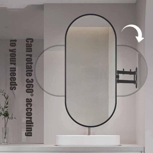 27x16in Oval Corner Bathroom Mirror, Corner Vanity Mirror,Swivel Wall Mount Mirror, Black Aluminum Frame, Adjustable Arm in Saudi Arabia
