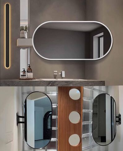 27x16in Oval Corner Bathroom Mirror, Corner Vanity Mirror,Swivel Wall Mount Mirror, Black Aluminum Frame, Adjustable Arm in Saudi Arabia