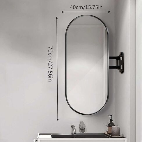 27x16in Oval Corner Bathroom Mirror, Corner Vanity Mirror,Swivel Wall Mount Mirror, Black Aluminum Frame, Adjustable Arm in Saudi Arabia