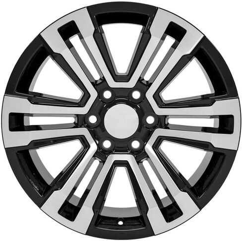 إطارات وإطارات OE Wheels CV44 مقاس 20 بوصة تناسب طراز يوكون دينالي 6x139.7 20x9 مصنعة باللون الأسود اللامع - هولاندر 5822 - TS-37 AT 275/55-20 (مجموعة من 4) in Saudi Arabia