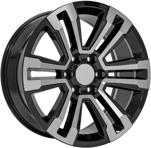 إطارات وإطارات OE Wheels CV44 مقاس 20 بوصة تناسب طراز يوكون دينالي 6x139.7 20x9 مصنعة باللون الأسود اللامع - هولاندر 5822 - TS-37 AT 275/55-20 (مجموعة من 4) in Saudi Arabia