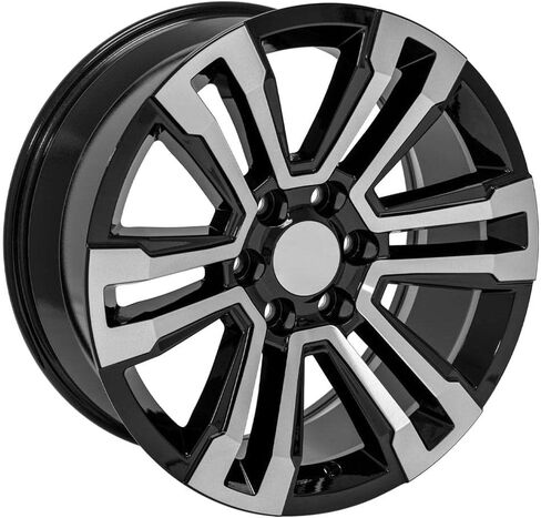 إطارات وإطارات OE Wheels CV44 مقاس 20 بوصة تناسب طراز يوكون دينالي 6x139.7 20x9 مصنعة باللون الأسود اللامع - هولاندر 5822 - TS-37 AT 275/55-20 (مجموعة من 4) in Saudi Arabia