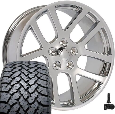 إطارات وإطارات OE Wheels DG51 مقاس 22 بوصة تناسب طراز Ram SRT 5x139.7 22x10 كروم - هولاندر 2223 - TS-37 AT 285/45-22 (مجموعة من 4) in Saudi Arabia
