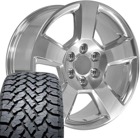 OE Wheels CV76 20 Inch Rims and Tires Fit Tahoe Style 6x139.7 20x9 Polished - Hollander 5652 - TS-37 AT 275/55-20 (Set of 4) in Saudi Arabia