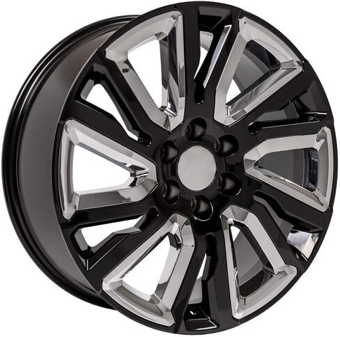 OE Wheels CV39 22 Inch Rims and Tires Fit Sierra 1500 Style 6x139.7 22x9 Gloss Black with Chrome Insert - Hollander 5901 - TS-37 AT 285/45-22 (Set of 4) in Saudi Arabia