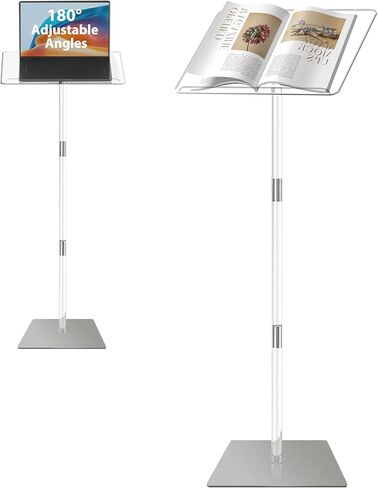Acrylic Podium Stand, Portable Lecterns & Podiums Music Stand 180° Adjustable Angles with Metal Base for Church Classroom Wedding Concert Speech pulpitos para Iglesias 16" L x 12" W x 43" H (Clear) in Kuwait