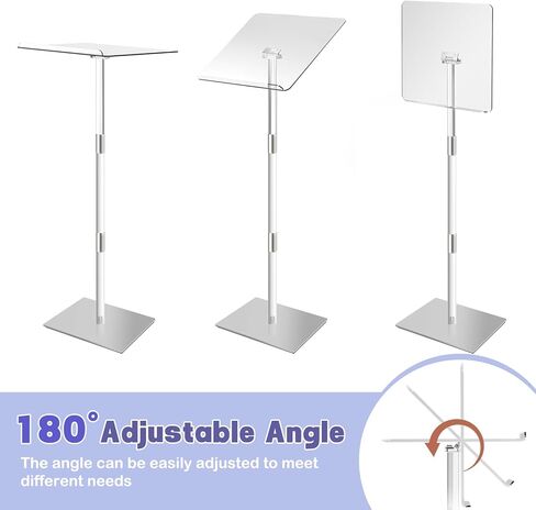 Acrylic Podium Stand, Portable Lecterns & Podiums Music Stand 180° Adjustable Angles with Metal Base for Church Classroom Wedding Concert Speech pulpitos para Iglesias 16" L x 12" W x 43" H (Clear) in Kuwait
