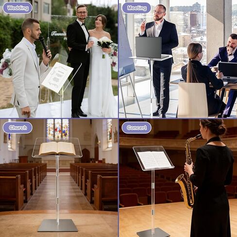 Acrylic Podium Stand, Portable Lecterns & Podiums Music Stand 180° Adjustable Angles with Metal Base for Church Classroom Wedding Concert Speech pulpitos para Iglesias 16" L x 12" W x 43" H (Clear) in Kuwait