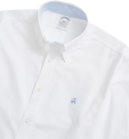 Brooks Brothers Men's Regent Fit The Original Polo Non Iron Stretch Sport Oxford Shirt (124502 White/Light Blue, Medium) in Saudi Arabia