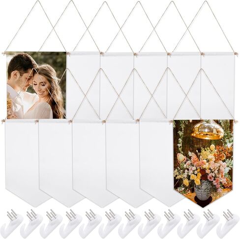Framendino, 12 Pack Sublimation Blank Banner 12"x18" Wall Display Holder Waterproof Canvas Banners with Wood Sticks for DIY Indoor Outdoor Decor in Saudi Arabia