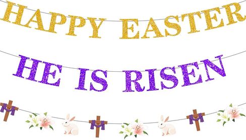 لافتة He is Risen لافتة عيد الفصح السعيدة، لافتة Jesus is Risen، لافتة دينية على شكل أرنب مسيحي، إكليل للمنزل والمكتب والمدرسة in Kuwait