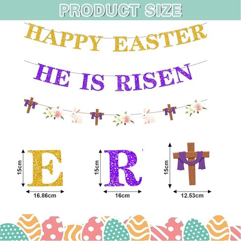 لافتة He is Risen لافتة عيد الفصح السعيدة، لافتة Jesus is Risen، لافتة دينية على شكل أرنب مسيحي، إكليل للمنزل والمكتب والمدرسة in Kuwait